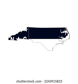 Map of the North Carolina state with the official flag in white and black colors isolated on white background. Vector illustration