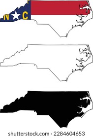 Map North Carolina State on white background. North Carolina State Map Outline. North Carolina State vector map with the flag inside.