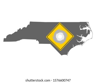 Map of North Carolina and traffic sign hurricane warning