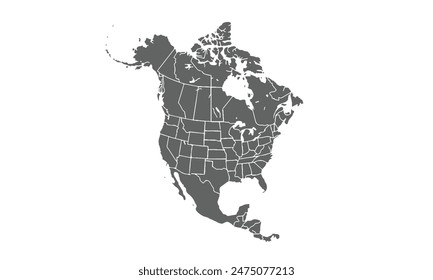 Mapa de América del Norte y Central aislado sobre fondo blanco. para diseños de Sitio web, fondo, educación, preciso, personalizable, Viajes por todo el mundo, fondo de silueta de mapa, geografía terrestre, política.