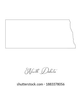 Map of North Dakota. Border of North Dakota and handwritten name of the state. Minimalist map. This vector map is appropriate for digital editing and prints of all sizes.
