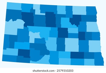 Map of North Dakota with counties. Just a simple state border map with county division. Light blue color palette. Blank State of North Dakota shape with administrative division. Vector illustration.