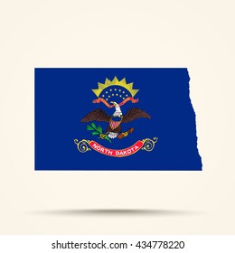 Map of North Dakota in North Dakota flag colors