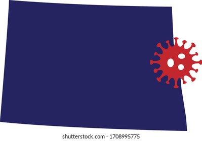 Map Of North Dakota Midwest State With A Coronavirus Graphic Icon (COVID-19). Also Useful For Flu Season