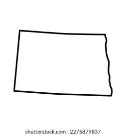 Map of North Dakota is a state of United States. Editable stroke. Vector illustration.