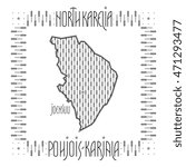 Map of North Karelia region in Finland with names of the region and its main city in English and Finnish. Concept for a Visit Finland brochure in Nordic art deco style. Vector illustration.