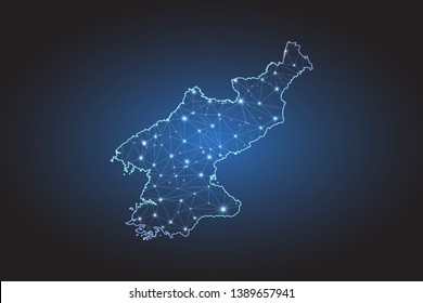 Map of North Korea - Abstract mash line and point scales on circuit dark background. Wire frame 3D mesh polygonal network line, design sphere, dot and structure. Vector illustration eps 10.