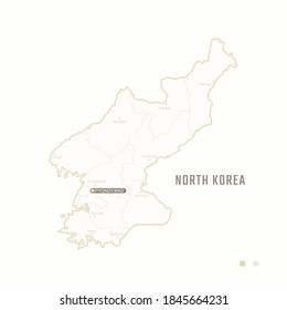 Mapa de Corea del Norte con frontera, ciudades y la capital Pyongyang. Cada ciudad tiene por separado para su diseño. Ilustración vectorial
