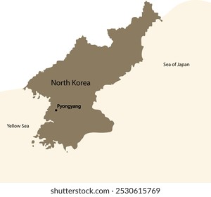 Nordkorea. Die Hauptstadt Pjöngjang. Silhouette des Landes Nordkorea