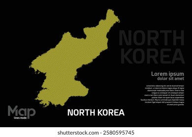 Map of North Korea featuring yellow geographic lines, isolated on a black background. Perfect for various design projects.
