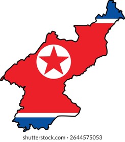 Map of North Korea with Flag on White Background
