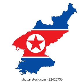 Map of North Korea with flag in vector art