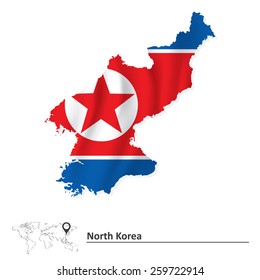 Map of North Korea with flag - vector illustration