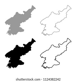 Map of North Korea icon outline set grey black color