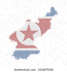 Map of North Korea. Mosaic style map with flag of North Korea. Vector illustration.