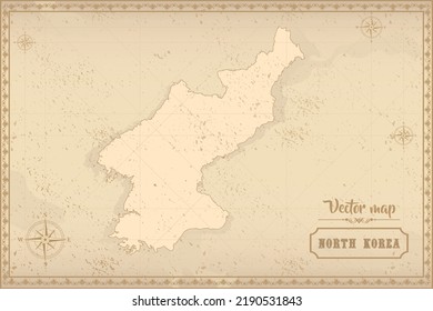 Map of North Korea in the old style, brown graphics in retro fantasy style