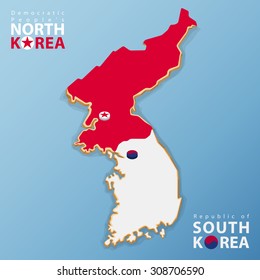 Map of North Korea and South Korea.  Vector Illustration