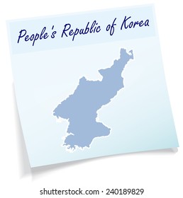 Map of North Korea as sticky note in blue