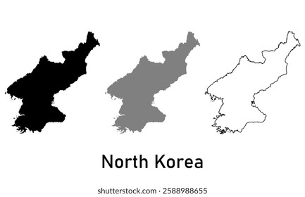Map of north korea. map in various style outline, black, and gray