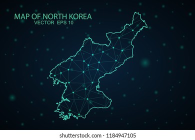 Map North Korea. Wire Frame 3D mesh polygonal network line, design sphere,North Korea map on dark background. Vector illustration eps 10.