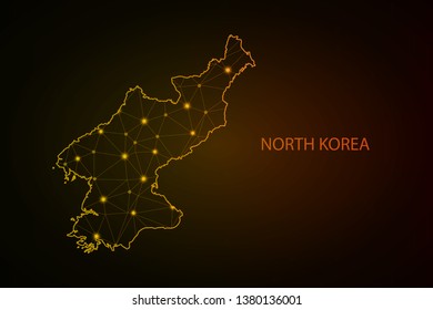 Map of North Korea. Wire frame 3D mesh polygonal network line, design sphere, dot and structure. communications map of North Korea. Vector Illustration EPS10. - Vector - Vector