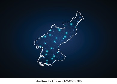 Map of North Korea. Wire frame 3D mesh polygonal network line, design sphere, dot and structure. communications map of North Korea. Vector Illustration EPS10.