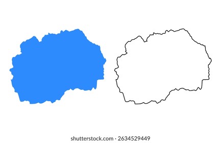 Map of North Macedonia. Detailed outline and blue silhouette	