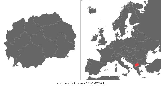 Map of North Macedonia with location on european map