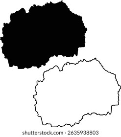 Map of North Macedonia Silhouette Flat and Outline Design