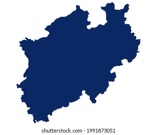 Map of North Rhine-Westphalia in blue colour