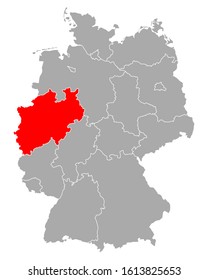 Map of North Rhine-Westphalia in Germany on white