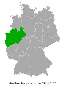 Map of North Rhine-Westphalia in Germany on white