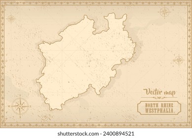 Map of North Rhine-Westphalia in the old style, brown graphics in retro fantasy style. Federative units of Germany.