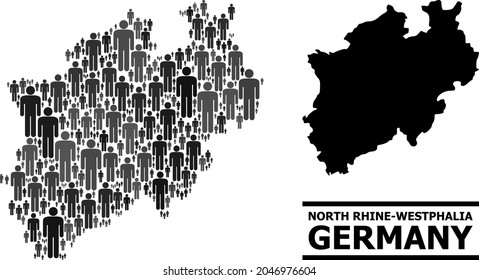 Map of North Rhine-Westphalia State for political applications. Vector population collage. Concept map of North Rhine-Westphalia State designed of people pictograms.