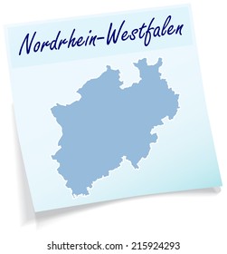 Map of North Rhine-Westphalia as sticky note in blue