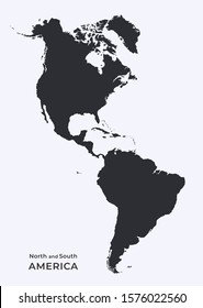 Map Of North And South America. Isolated Vector Black Silhouette Image Of Western World, Continent Of America