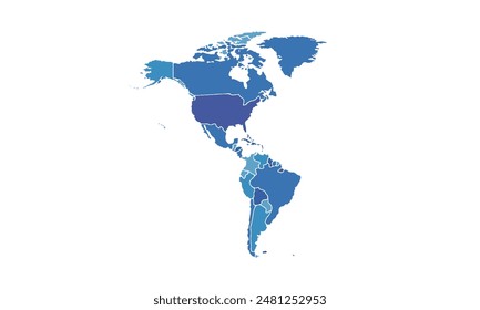 Map of north and south America isolated modern colorful style. for website layouts, background, education, precise, customizable, Travel worldwide, map silhouette backdrop, earth geography, political.