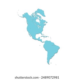Map of North and South America, sign silhouette. World Map Globe. Vector Illustration isolated on white background. American continent.