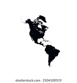 Map of North and South America, sign silhouette. World Map Globe. Vector Illustration isolated on white background. American continent.