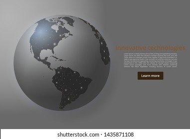 Map of North and South America. A vector image of a global map in the form of world cities or a population density consisting of points, shapes, and space. The concept of innovative technology. Easy t