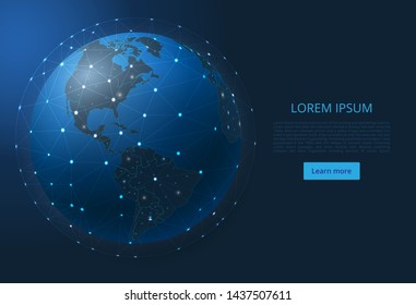 Map of North and South America. A vector image of a global map in the form of world cities or a population density consisting of points, shapes, and space. The concept of the World Wide Web. Easy to e