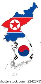 Map Of North And South Korea With Flag In Vector Art