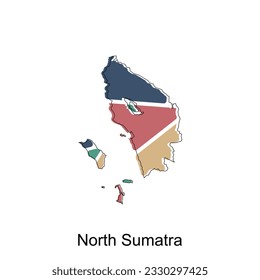 Karte von North Sumatra bunt, modern geometrisch mit Umriss-Design, Vorlage für grafische Elemente
