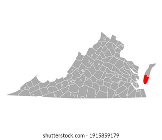 Map of Northampton in Virginia on white