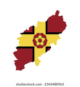 The map of the Northamptonshire county with its flag isolated on white background. Vector illustration