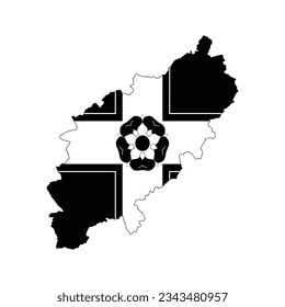 Die Karte des Komitats Northamptonshire mit seiner Flagge in weißen und schwarzen Farben einzeln auf weißem Hintergrund. Vektorgrafik
