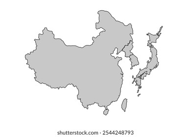 Map of Northeast Asia isolated on white background.for website layouts,background,education, precise,customizable,Travel worldwide,map silhouette backdrop,earth geography, political,reports.