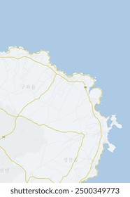 map of northeast jeju island, eps, text and map asset layers separated, very detailed read information and location, 제주도 전도 상세 지도, 도로별 분할 및 관광지 장소정보 표기