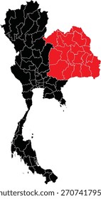 Map of Northeast Region on Vector Map of Thailand