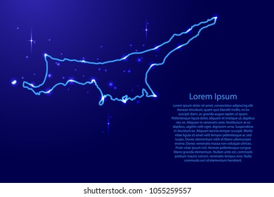 Map Northern Cyprus from the contours network blue, luminous space stars for banner, poster, greeting card, of vector illustration